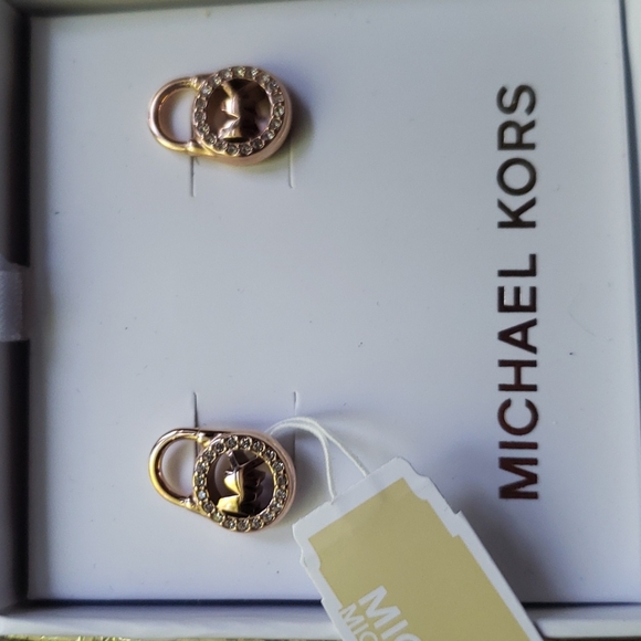 MICHAEL Michael Kors Jewelry - Michael Kors Nwt Rose Gold Tone Logo crystal Pave Padlock Earrings